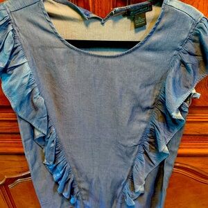 Blue Ruffle Sleeve Top